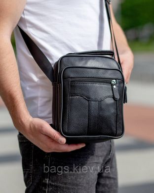 Месенджер-сумка з натуральної шкіри чорного кольору 1075