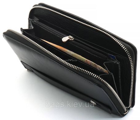 Чорний чоловічий гаманець-клатч на блискавці з блоком під картки з натуральної шкіри Marco Coverna MC-3051-1