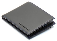 Черное горизонтальное мужское портмоне из натуральной кожи с синей строчкой Marco Coverna MC-1008 A 1221