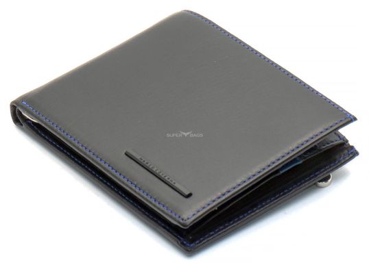 Чорне горизонтальне чоловіче портмоне з натуральної шкіри з синьою строчкою Marco Coverna MC-1008 A 1221