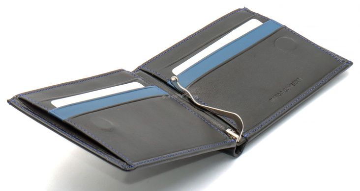Чорне горизонтальне чоловіче портмоне з натуральної шкіри з синьою строчкою Marco Coverna MC-1008 A 1221