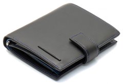 Черный мужской кошелек с фиксацией из натуральной кожи с синей строчкой Marco Coverna MC-1005 A 1221