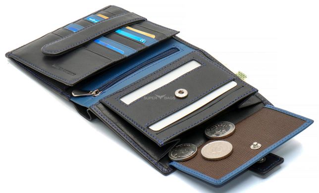 Чорний чоловічий гаманець з фіксацією з натуральної шкіри з синьою строчкою Marco Coverna MC-1005 A 1221