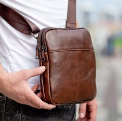 Мужская сумка-мессенджер из натуральной кожи коричневая 1530
