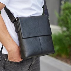Класична шкіряна чоловіча сумка через плече чорного кольору TIDING BAG M1130