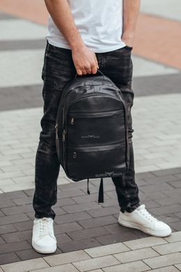 Мужской рюкзак черного цвета из натуральной мягкой кожи Keizer