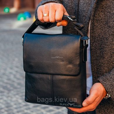 Классическая кожаная мужская сумка через плечо черного цвета TIDING BAG M1130