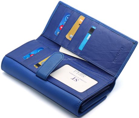Ярко-синий большой женский кошелек из натуральной кожи с блоком под карточки ST Leather ST217-1