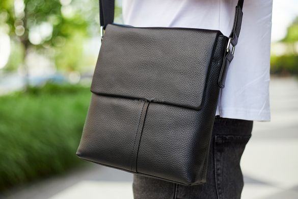 Классическая кожаная мужская сумка через плечо черного цвета TIDING BAG M1130