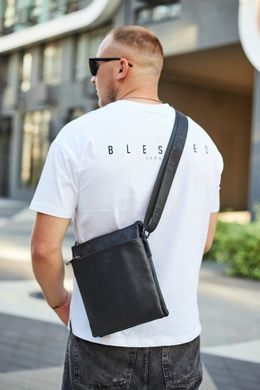 Мужская кожаная сумка классическая через плечо черная BX-1726