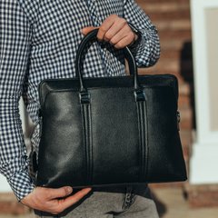 Деловая сумка-портфель из натуральной кожи для ноутбука и документов черная Tiding Bag МК-2368