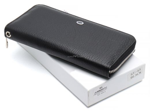 Черный кошелек-клатч из натуральной кожи c ремешком на запястье и ладонь ST Leather ST45-1