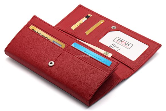Бордовый классический кошелек с фиксацией на кнопку из натуральной кожи BOSTON B233