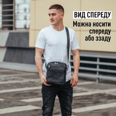 Кожаный мужской мессенджер черного цвета через плечо Tiding Bag A1077