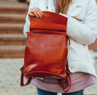 Жіночий червоний шкіряний міський рюкзак. Borsa Leather BL-144574