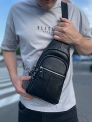 Мужской рюкзак-слинг черный из натуральной кожи на одно плечо 2398-V, Новое